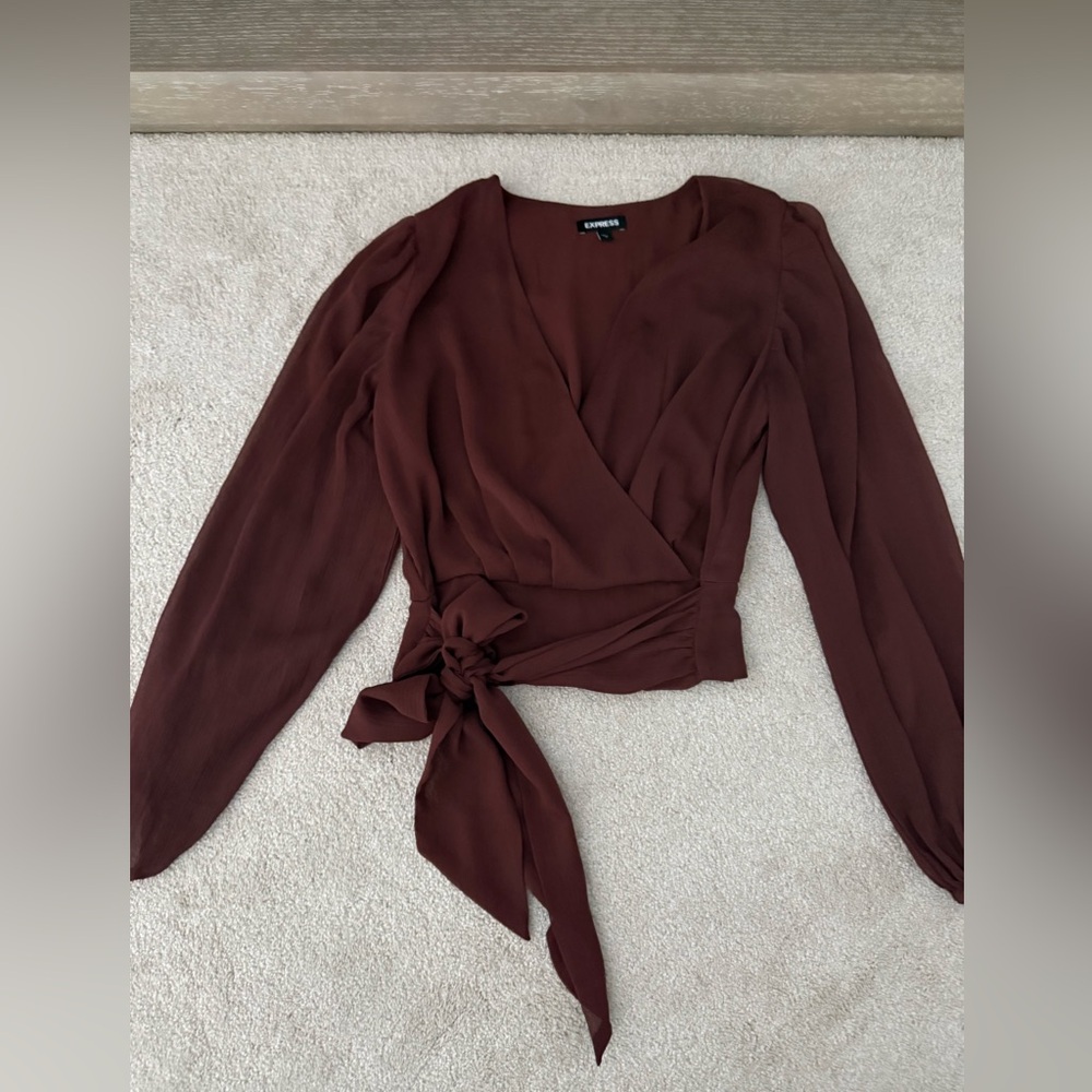 Express Elegant Brown Wrap Top size small